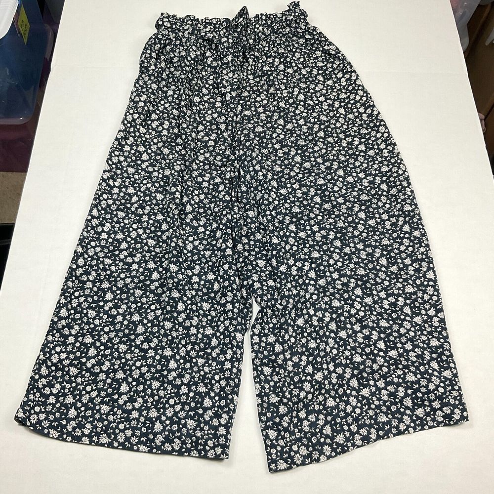 Women’s Cropped Wide-Leg Floral Pants - Black/White